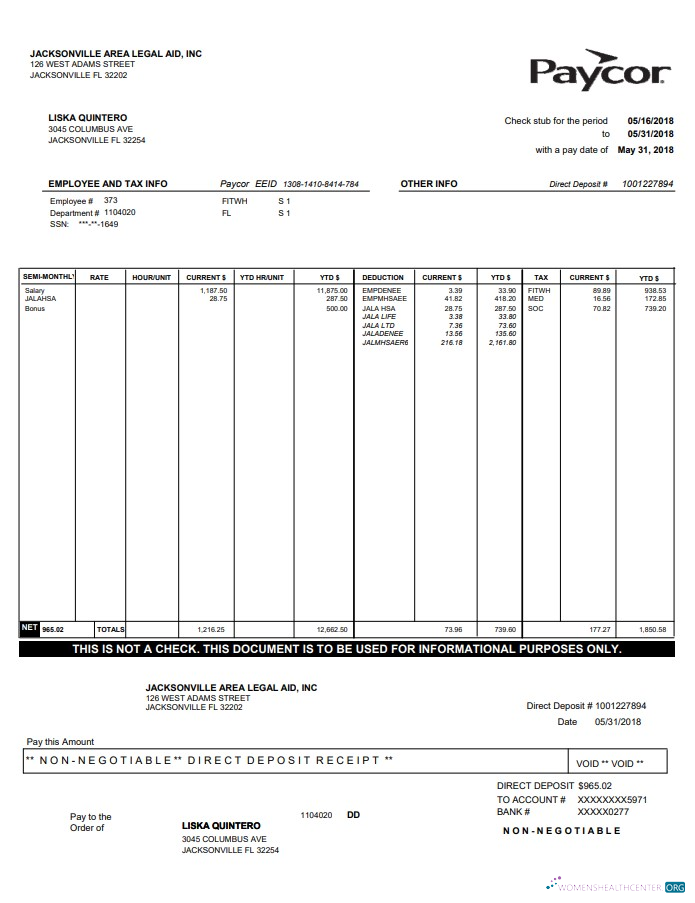 Download Paycor paystub Photoshop template